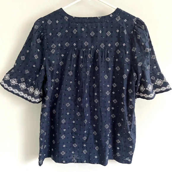 LOFT Women’s Geo Pleated Flounce Cuff Top-Size Medium Petite - Picture 8 of 8